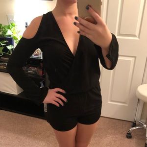 Black cold-shoulder low-cut romper